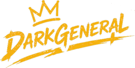 DarkGeneral logo: gold brush-script name with a crown